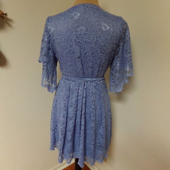 Francesca's Blue Lace Wrap Dress with Flutter Sleeves - Picture 6 of 7